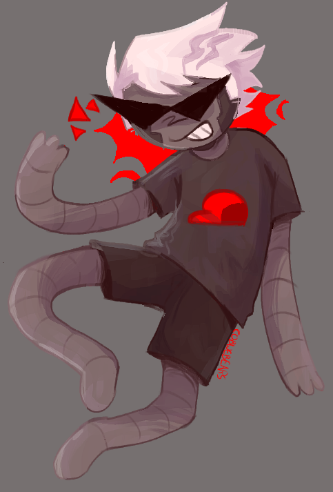 A drawing of Hal Strider from Homestuck. He floats on  gray background, grinning at the camera.