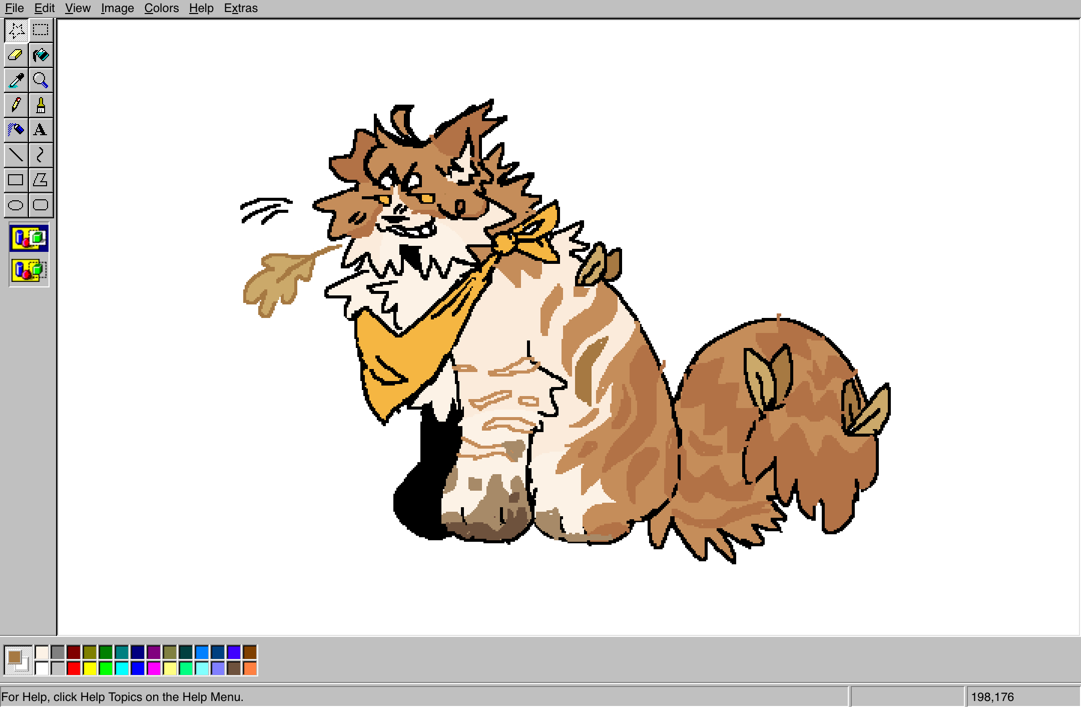 A drawing of orignial Warrior Cats character Harvestwhisker drawn in classic MS Paint.