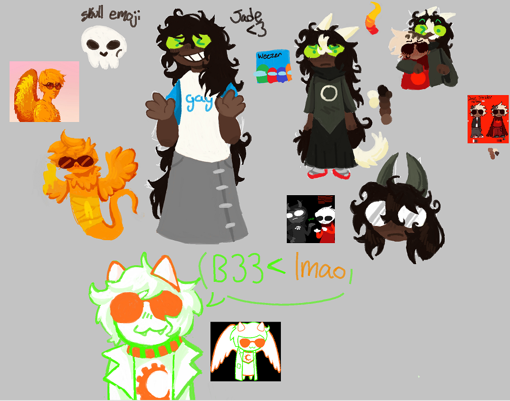 Assorted Microsoft Paint doodles of characters from Homestuck.